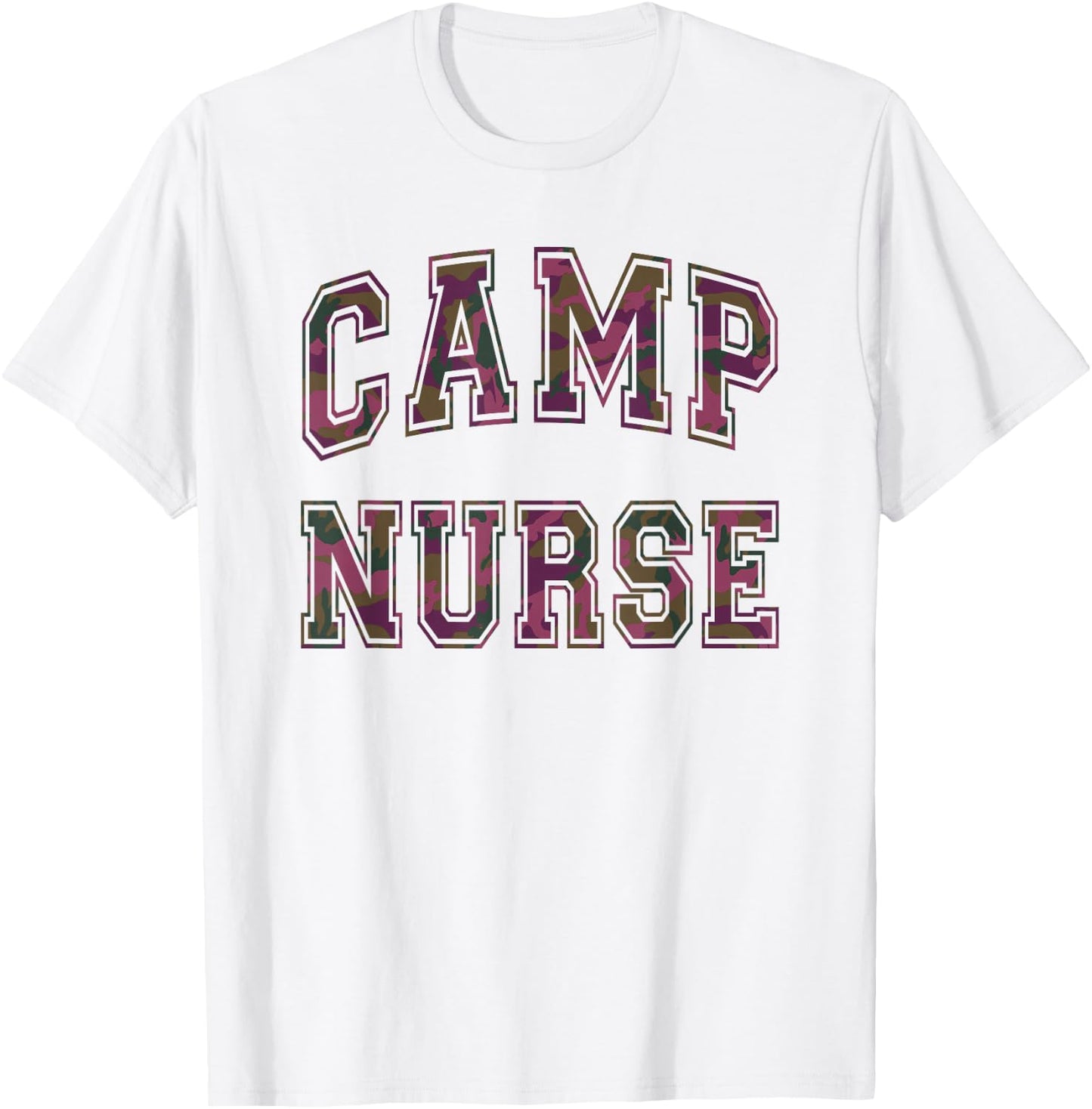 Camo CAMP NURSE Summer Campsite Off Duty Besties Crew T-Shirt - T-Shirt | White
