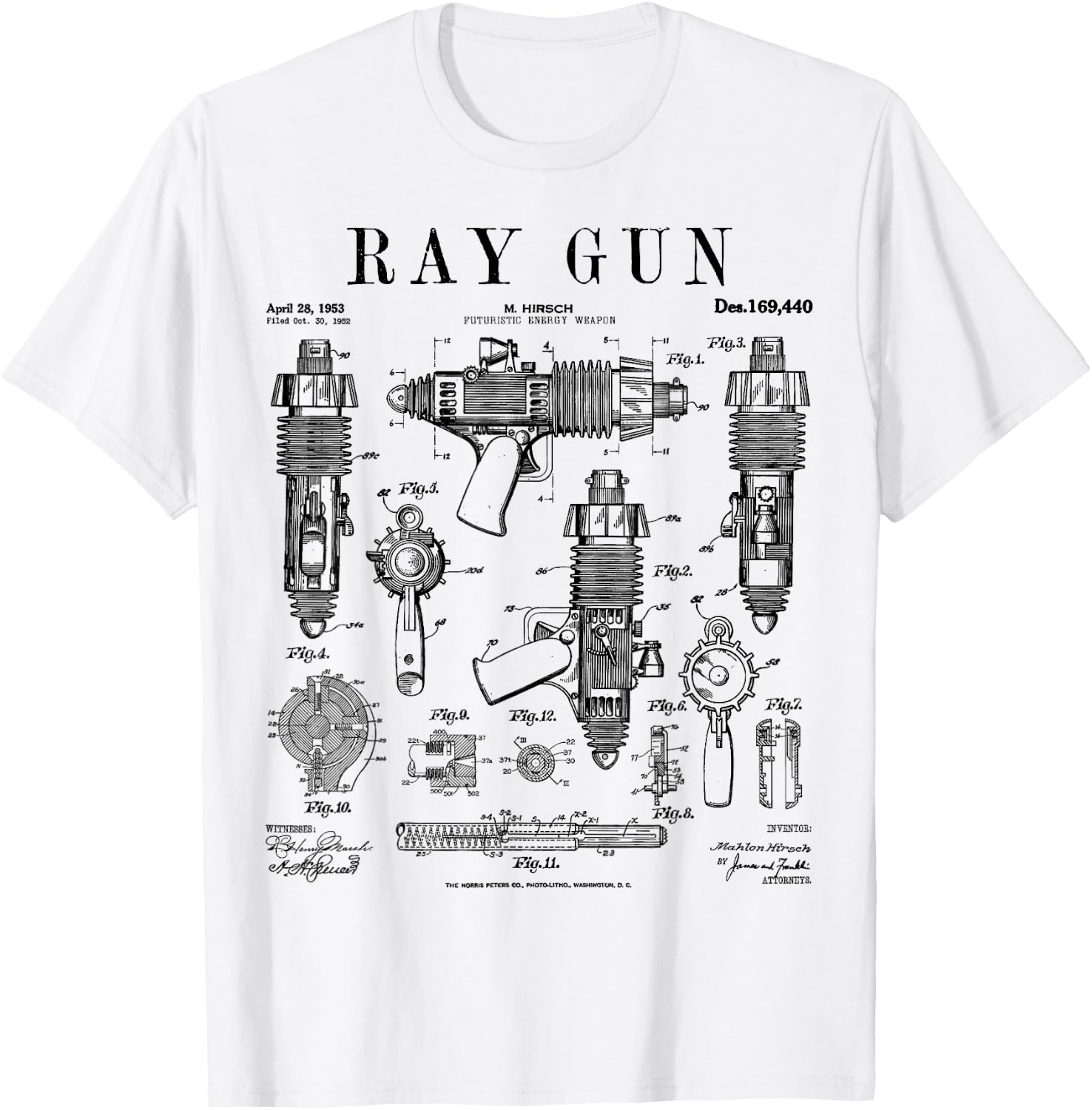 Ray Gun Science Fiction Geek Weapon Vintage Patent Print T-Shirt - T-Shirt | White