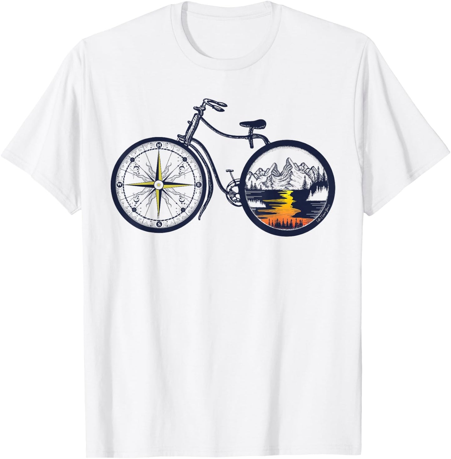 Retro Bicycle with Compass and Mountains - Cycling T-Shirt - T-Shirt | White