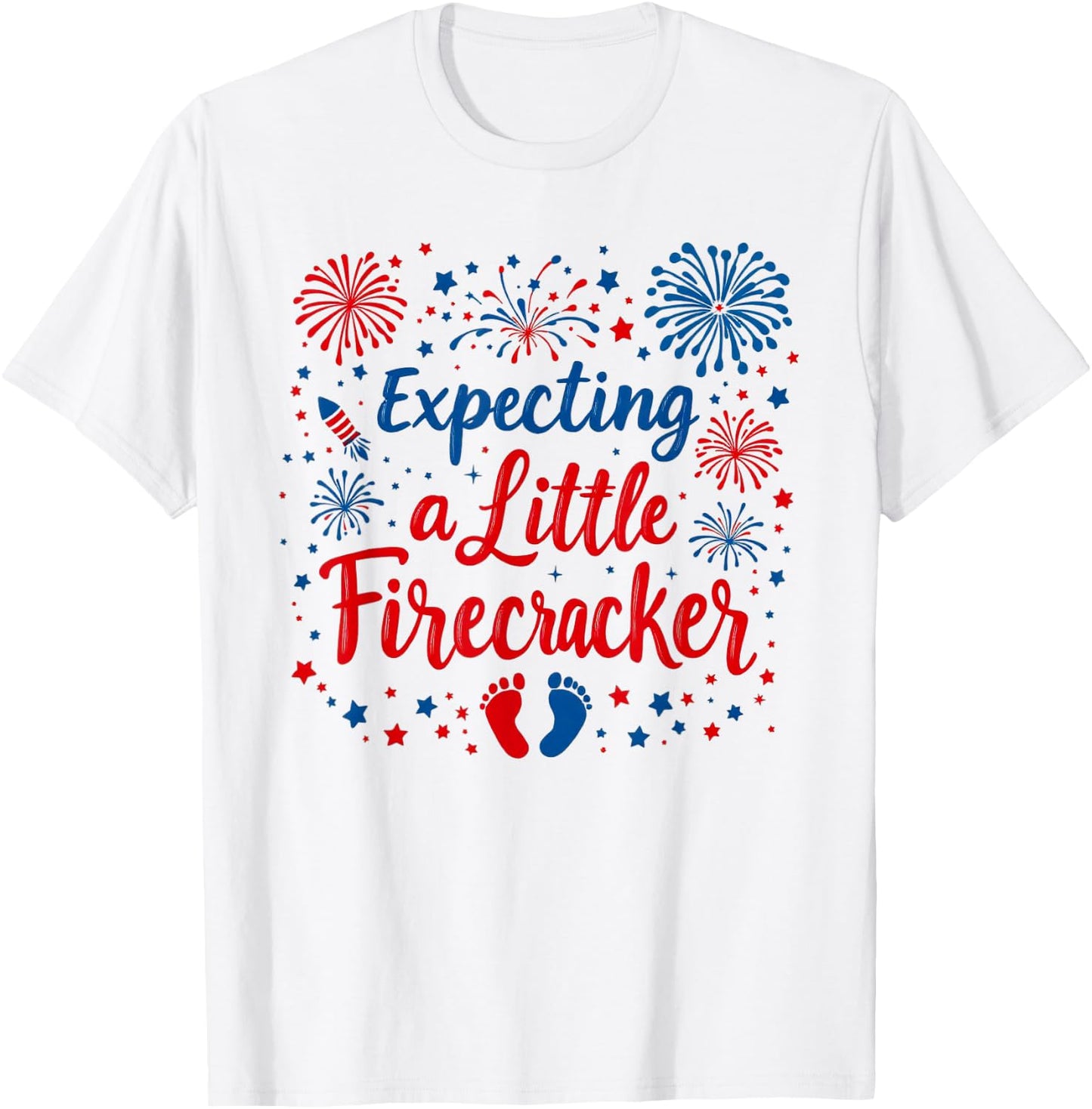 Expecting A Little Firecracker Baby Announcements 4th July T-Shirt - T-Shirt | White