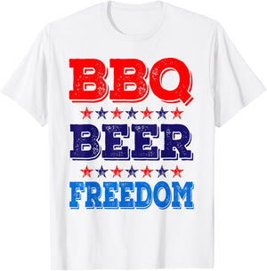 BBQ Beer Freedom America USA Party 4th of July Summer Gift T-Shirt - T-Shirt | White