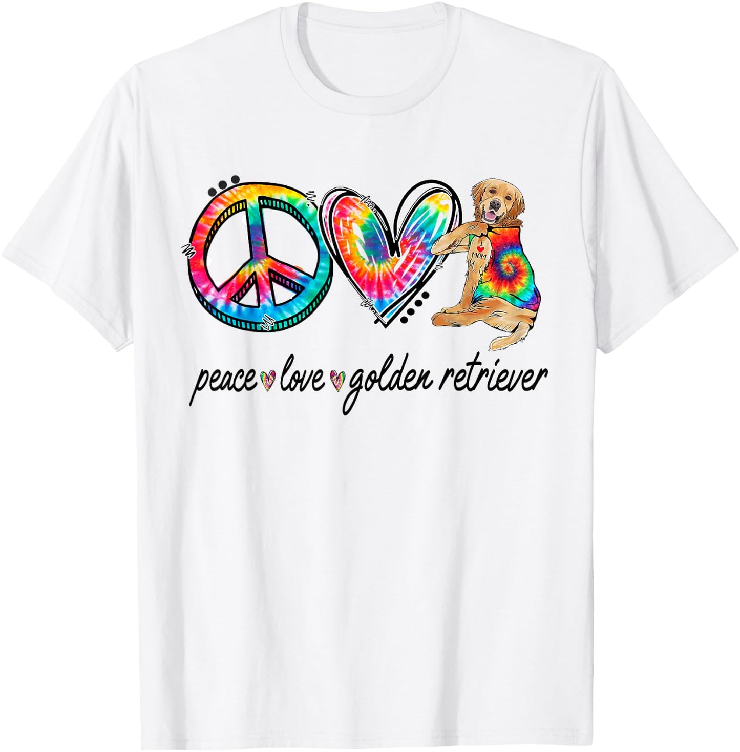 Peace Love Golden Retriever Tie Dye Rainbow Dog Lover Men Women Girls Kids T-Shirt - T-Shirt | White
