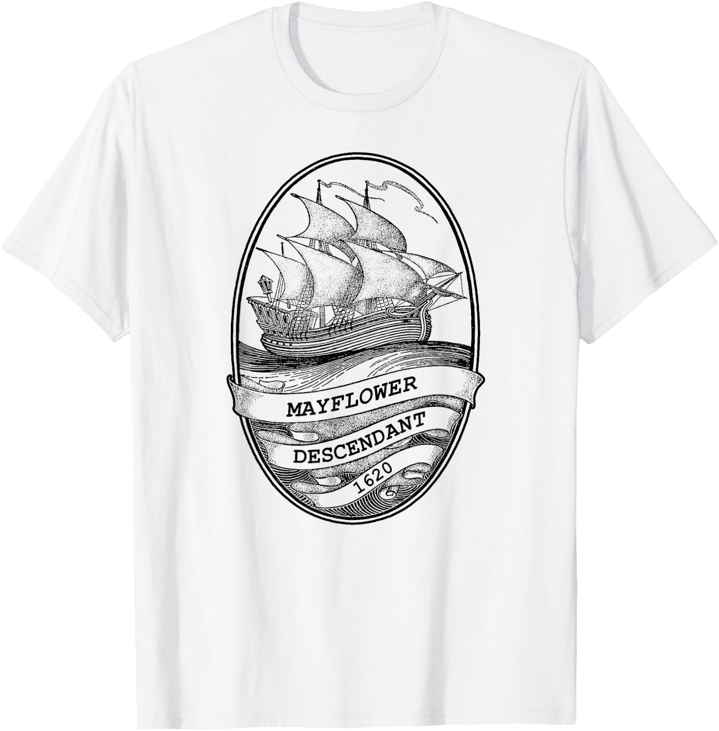 Mayflower Descendant 1620 Vintage Illustration T-Shirt - T-Shirt | White