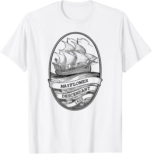 Mayflower Descendant 1620 Vintage Illustration T-Shirt - T-Shirt | White
