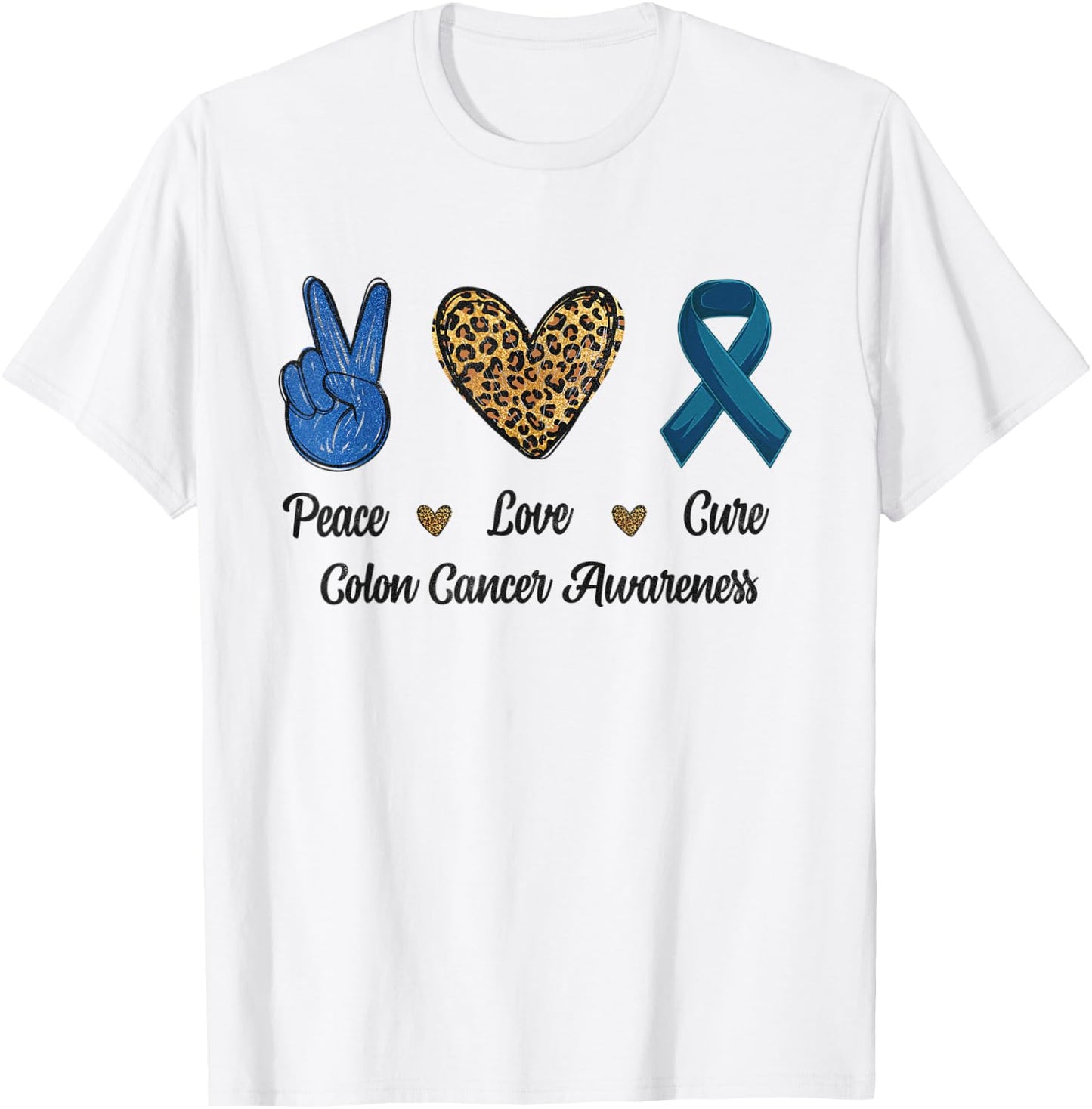 Peace Love Cure Colon Cancer Awareness Support Leopard Men T-Shirt - T-Shirt | White