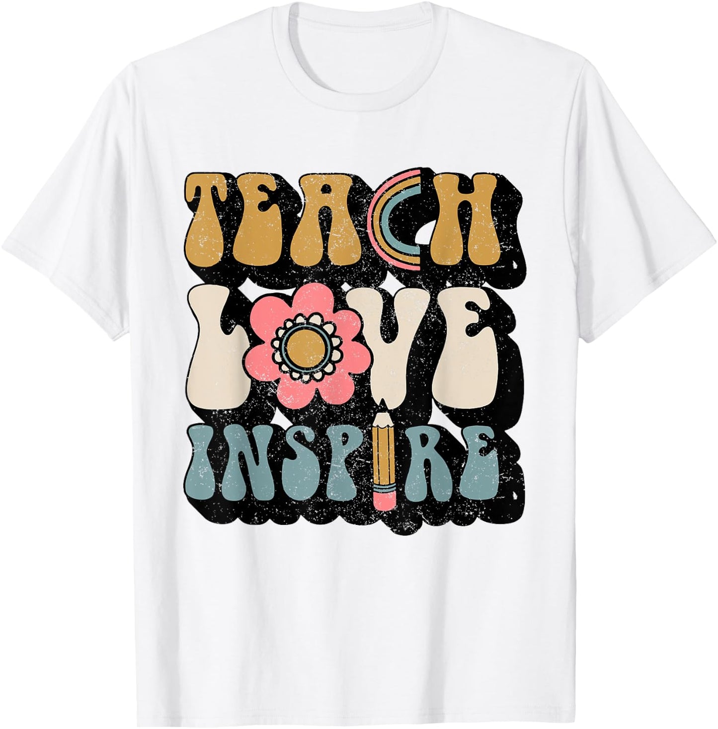 Back To School Teach Love Inspire Retro Teachers Women Gift T-Shirt - T-Shirt | White