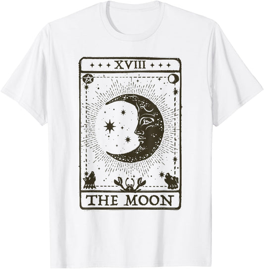Trendy The Moon Graphic Black White Tarot Card T-Shirt - T-Shirt | White