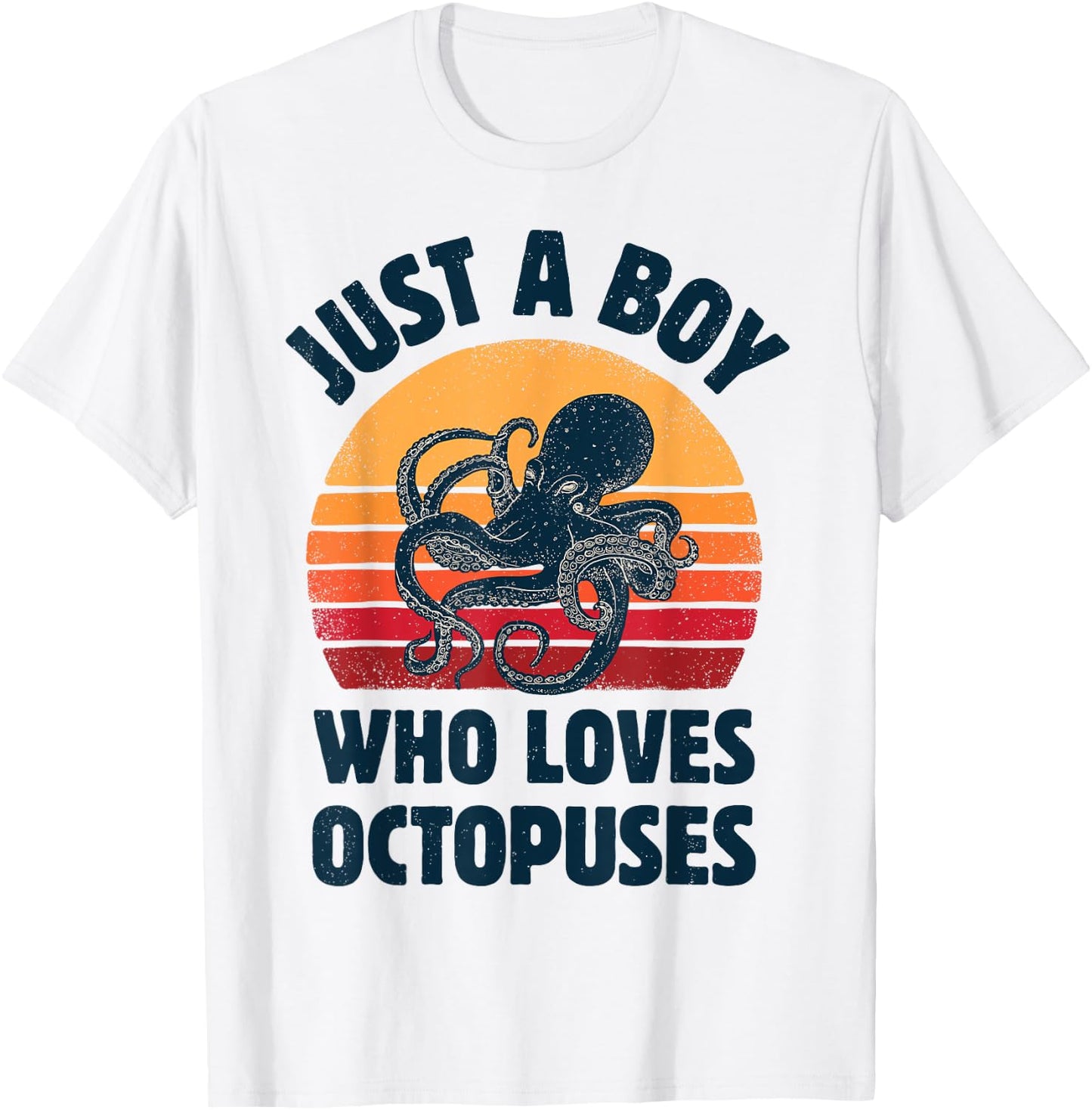 Octopus Just A Boy Who Loves Sea Animals Men Retro Vintage T-Shirt - T-Shirt | White