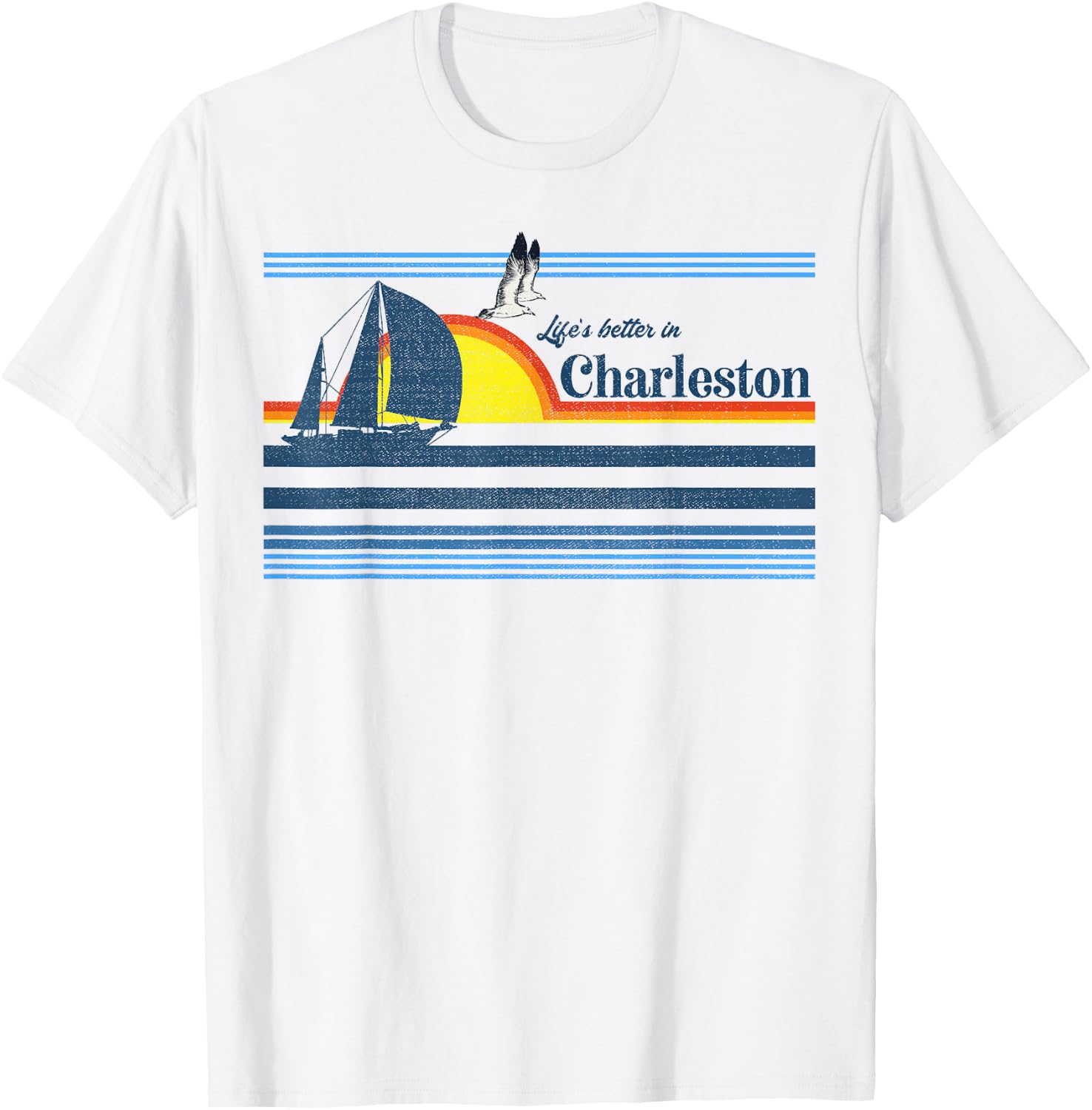 Charleston SC South Carolina Gift Beach Retro Vintage Sunset T-Shirt - T-Shirt | White