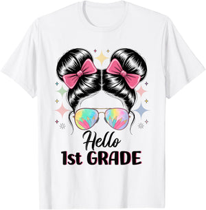 Back To School Coquette Bow Teacher Hello First Grade Girls T-Shirt - T-Shirt | White