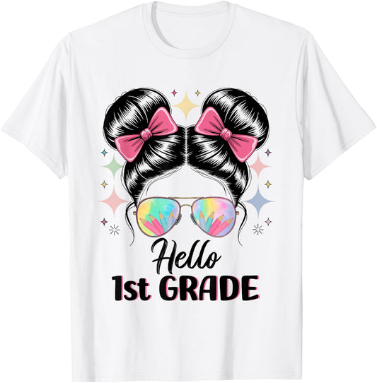 Back To School Coquette Bow Teacher Hello First Grade Girls T-Shirt - T-Shirt | White