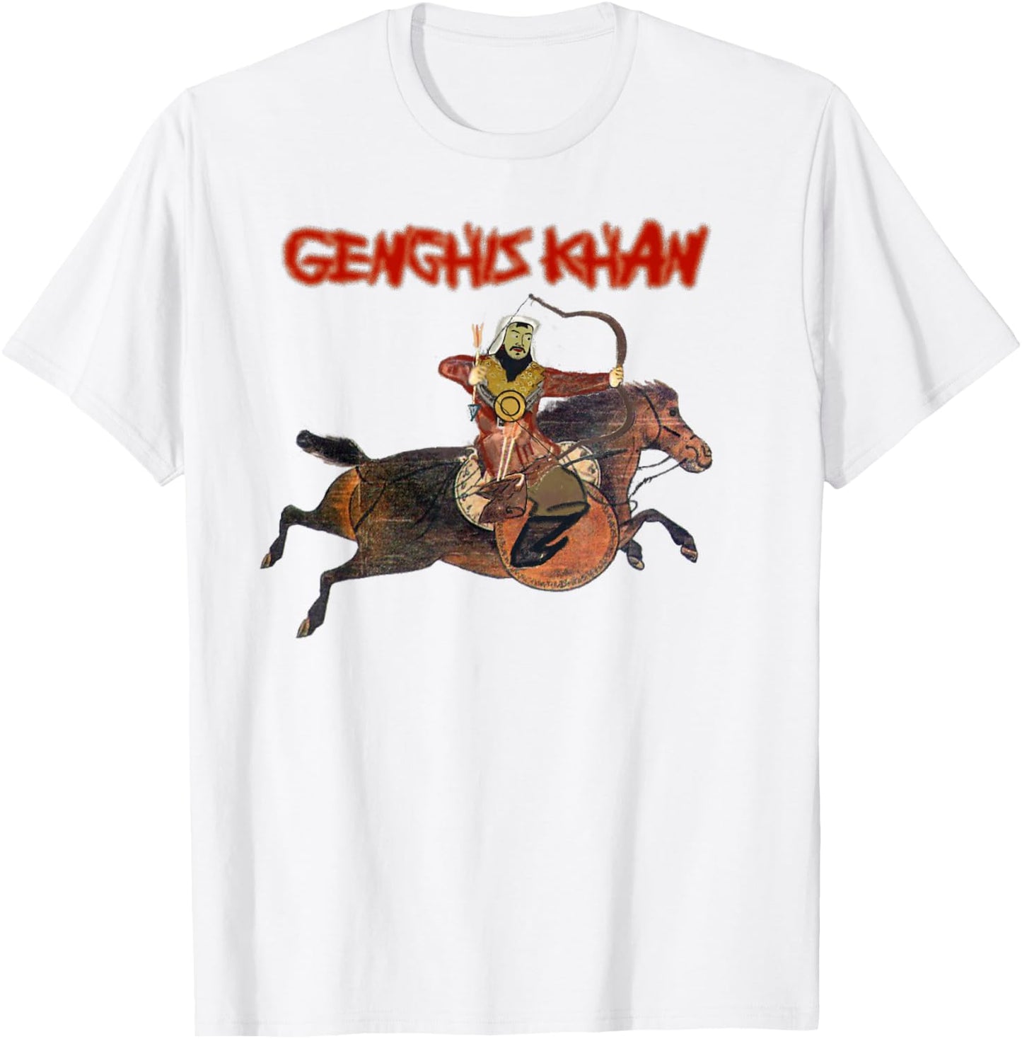 Rex Invictus Genghis Khan , Men's -Adults Yellow Cartoon , Classic Fit, Short Sleeve, , Small T-Shirt - T-Shirt | White
