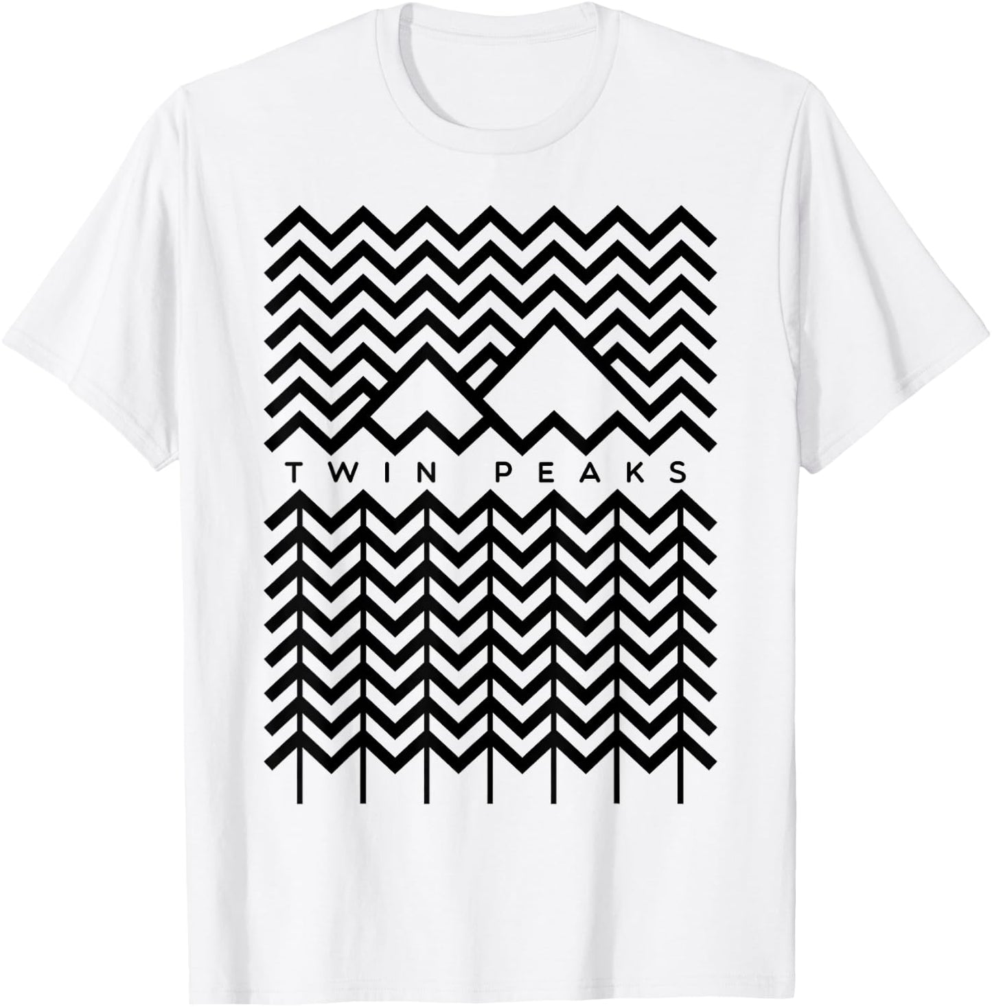 Twin Peaks Mountain and Trees Line Art Grphic T-Shirt - T-Shirt | White