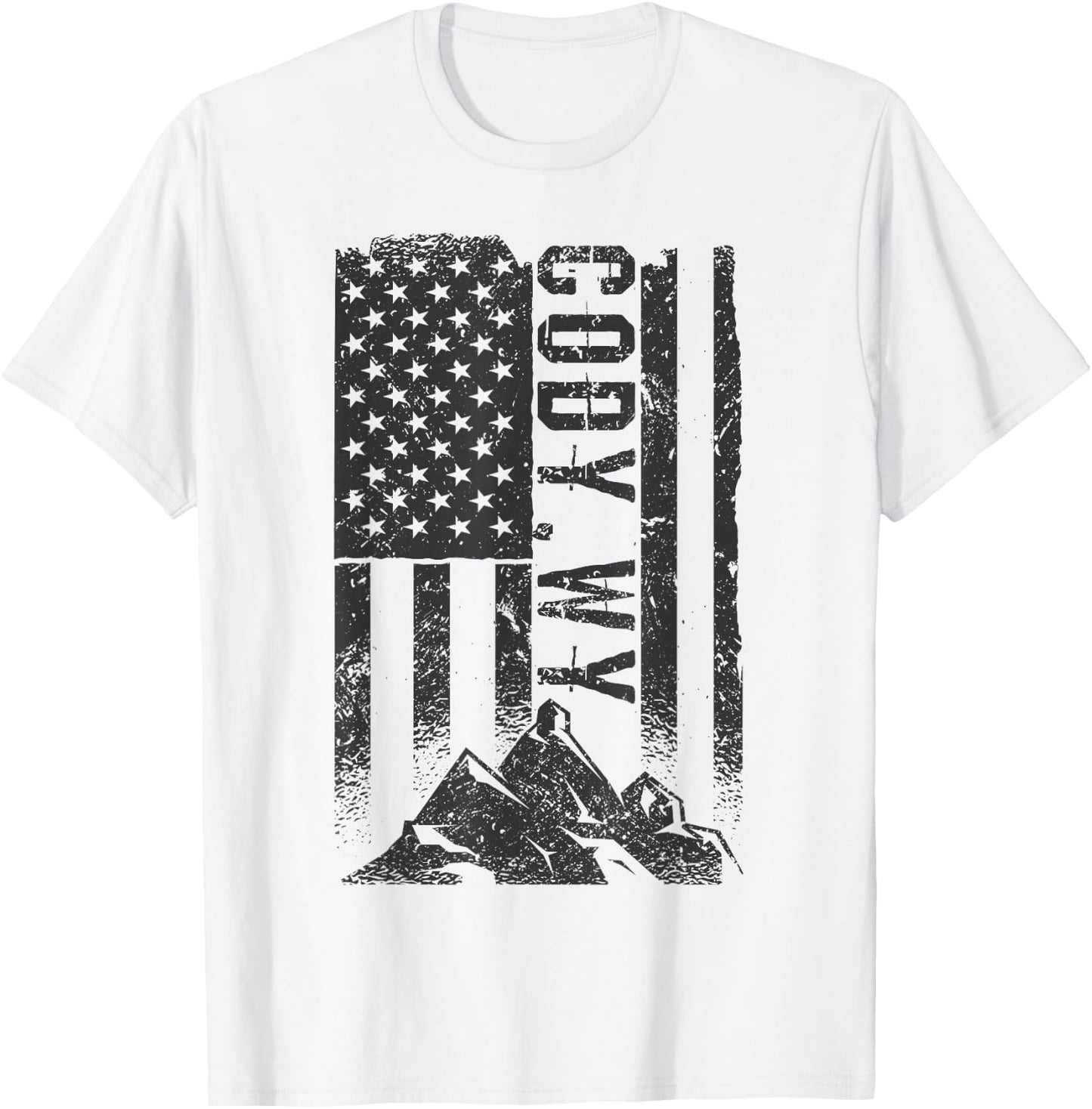 American Flag Patriotic Cody Wyoming Mountains T-Shirt - T-Shirt | White