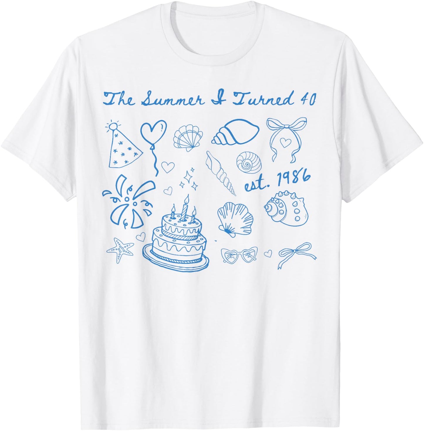 Summer I Turned Forty 40th Birthday Coastal Bow Seashell T-Shirt - T-Shirt | White