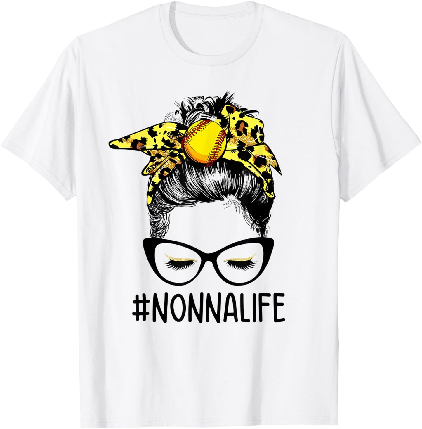 Messy Bun Nonna Life Softball Nonna Mothers Day T-Shirt - T-Shirt | White
