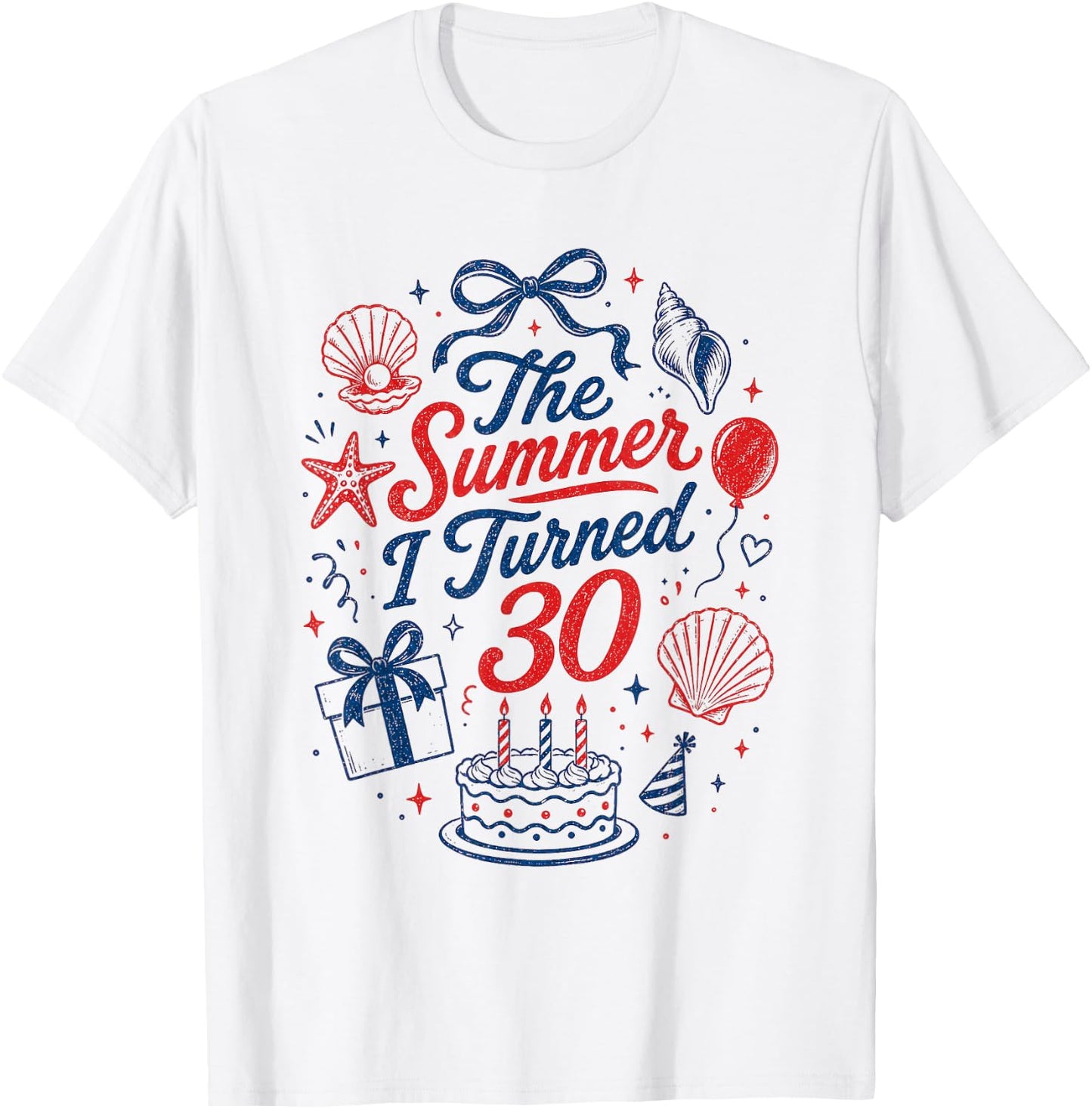 30th Birthday Girl Coastal Bow Seashell Summer I Turned 30 T-Shirt - T-Shirt | White