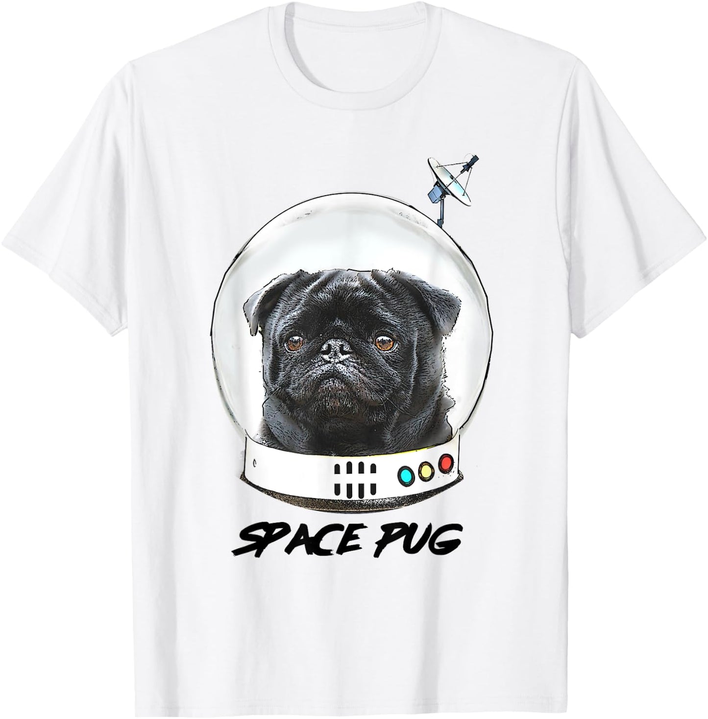 Space Pug Blasts Off Astronaut Black Pug T-Shirt - T-Shirt | White