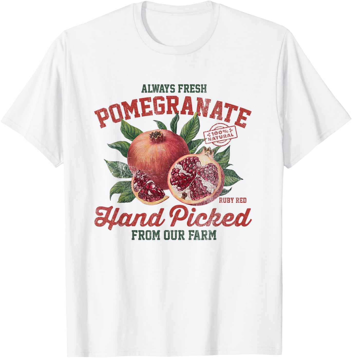 Pomegranate Hand Picked Vintage Fruit Retro Peach Graphic T-Shirt - T-Shirt | White