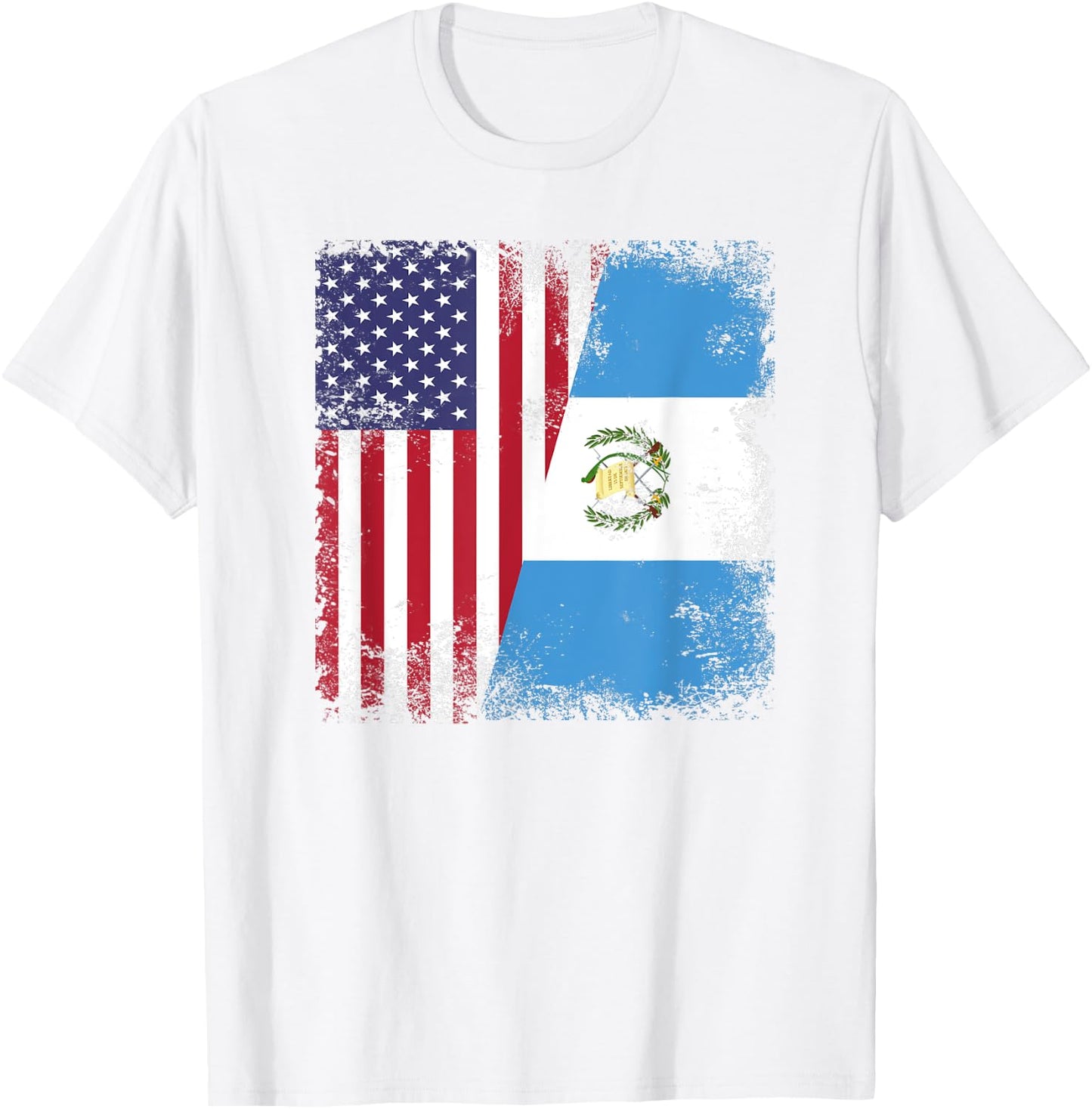 Half Guatemalan Flag | Vintage Guatemala USA Gift T-Shirt - T-Shirt | White