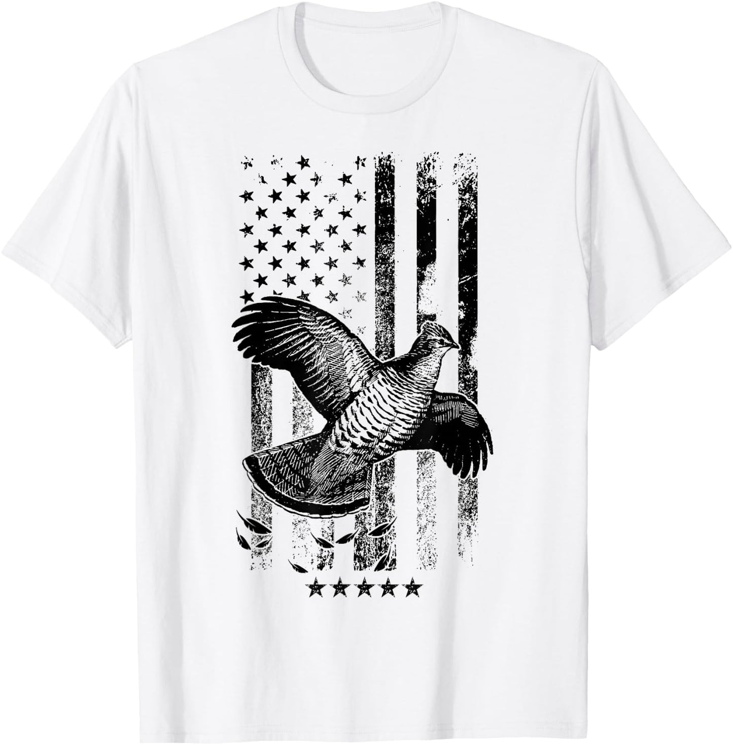 USA American Flag Hunters - Hunting Grouse Bird T-Shirt - T-Shirt | White