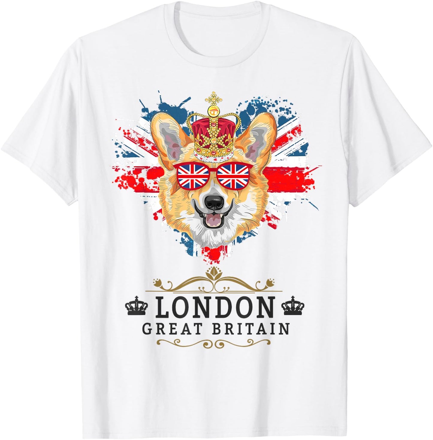 London Idea For Kids With Union Jack Flag Of England & Corgi T-Shirt - T-Shirt | White