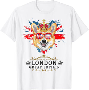 London Idea For Kids With Union Jack Flag Of England & Corgi T-Shirt - T-Shirt | White