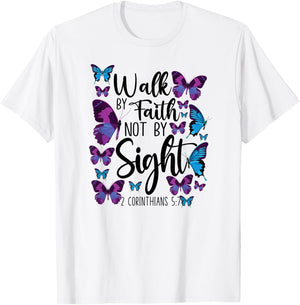 Christian Bible Verse Quote Butterfly 2 Corinthians 5:7 T-Shirt - T-Shirt | White