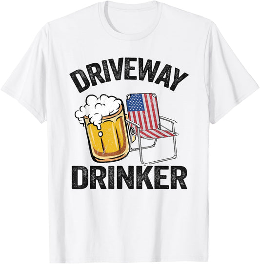 Beer Lover American Flag 4th Of July Party Driveway Drinker T-Shirt - T-Shirt | White