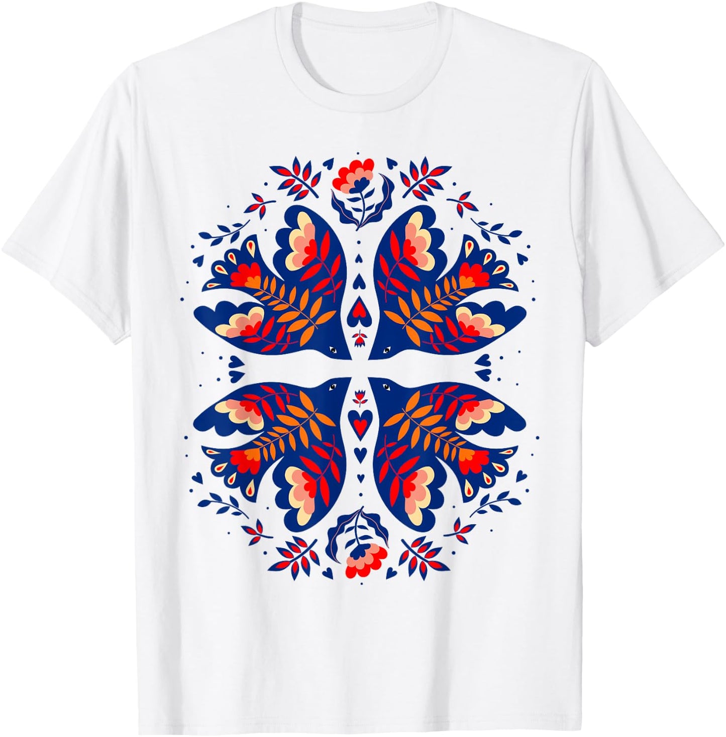 Free Ukraine Folk Art Flowers Birds Hearts Vyshywanka Style T-Shirt - T-Shirt | White
