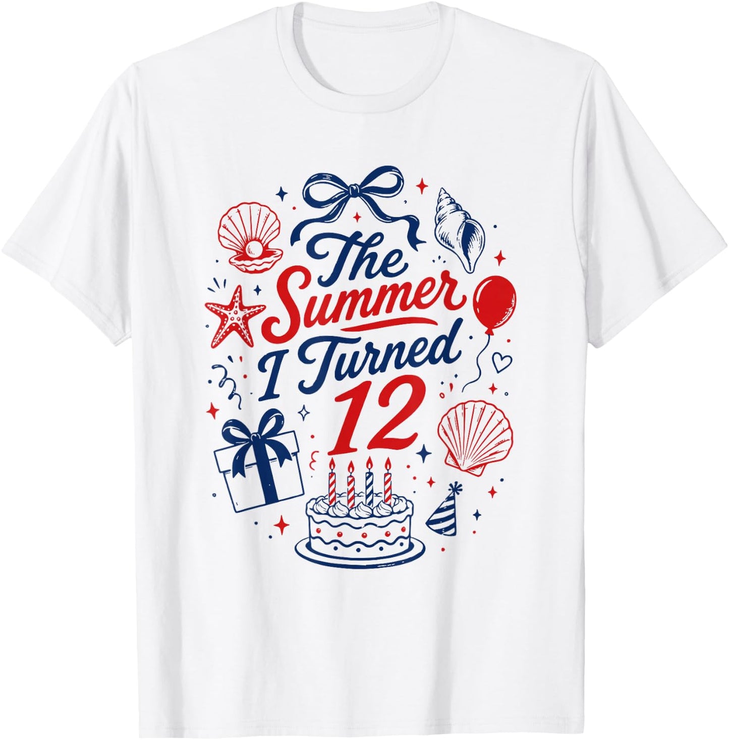 12th Birthday Girl Coastal Bow Seashell Summer I Turned 12 T-Shirt - T-Shirt | White