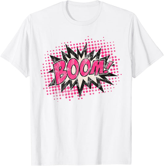 Comic Boom Bang Pow Kaboom Explosion Speech Bubble Vintage T-Shirt - T-Shirt | White