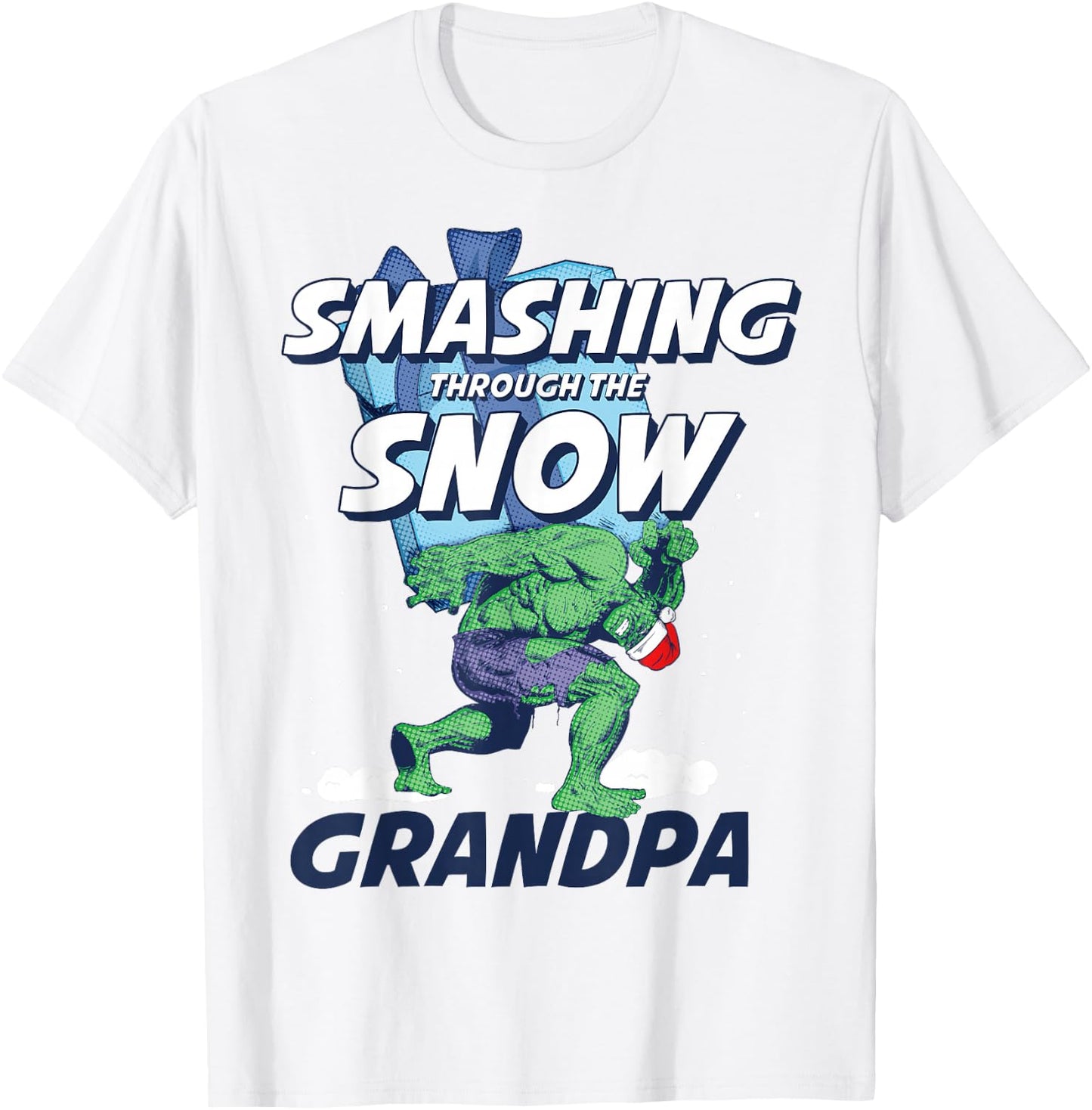 Marvel Hulk Smashing Snow Christmas Grandpa T-Shirt - T-Shirt | White