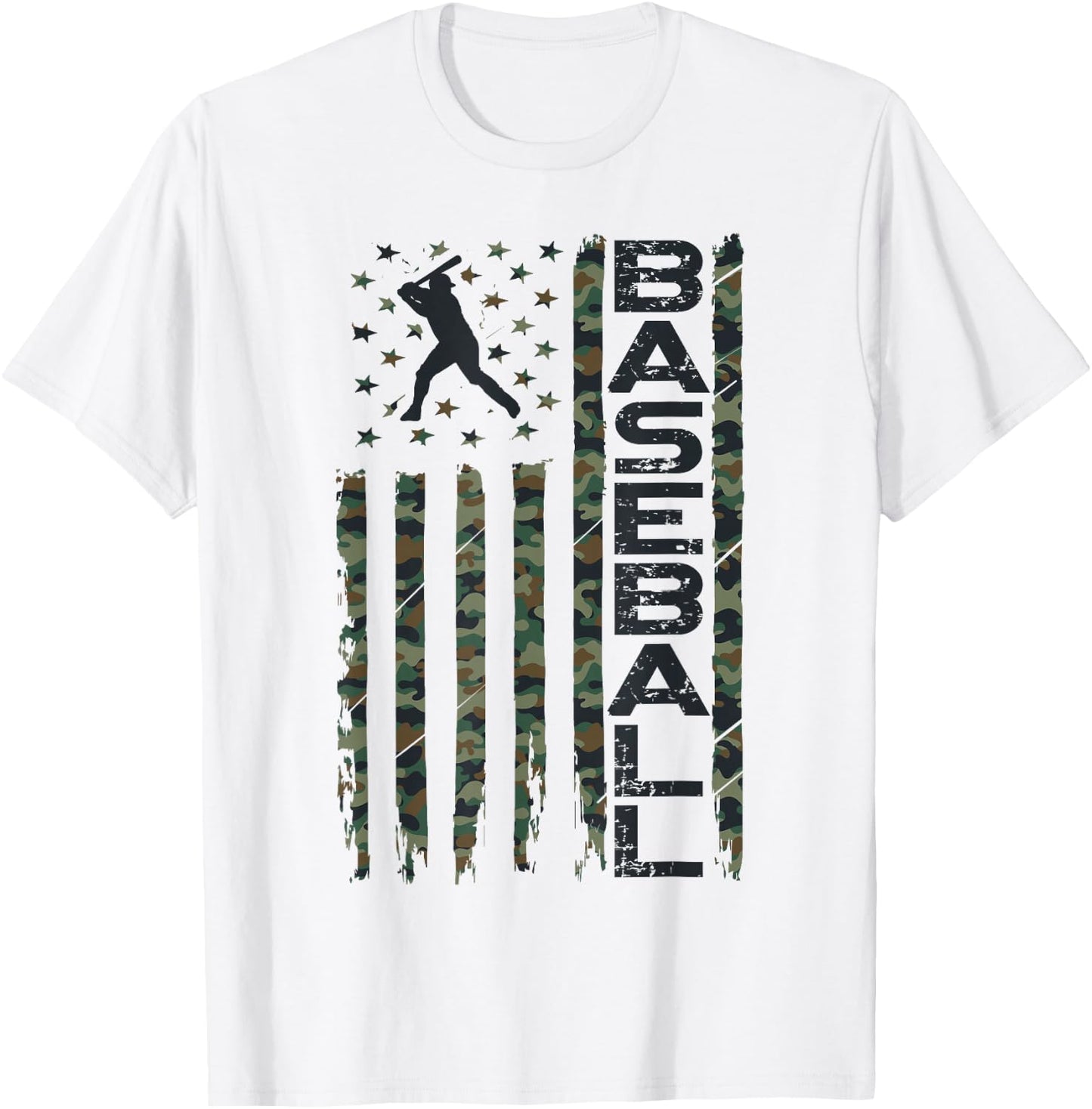 Baseball Fan Usa American Flag Camo Camouflage Batter T-Shirt - T-Shirt | White