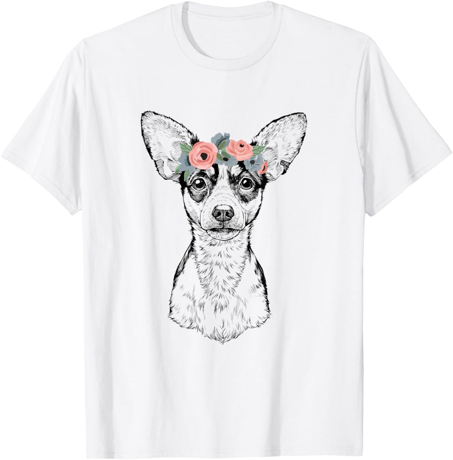 Rat Terrier with Floral Headband Dog Mom T-Shirt - T-Shirt | White