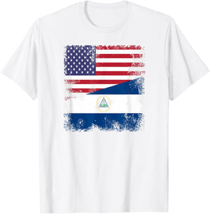 Half Nicaraguan Flag | Vintage Nicaragua USA Gift T-Shirt - T-Shirt | White