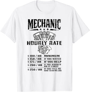Funny Mechanic Hourly Rate Motorcycle Labor Rates T-Shirt - T-Shirt | White
