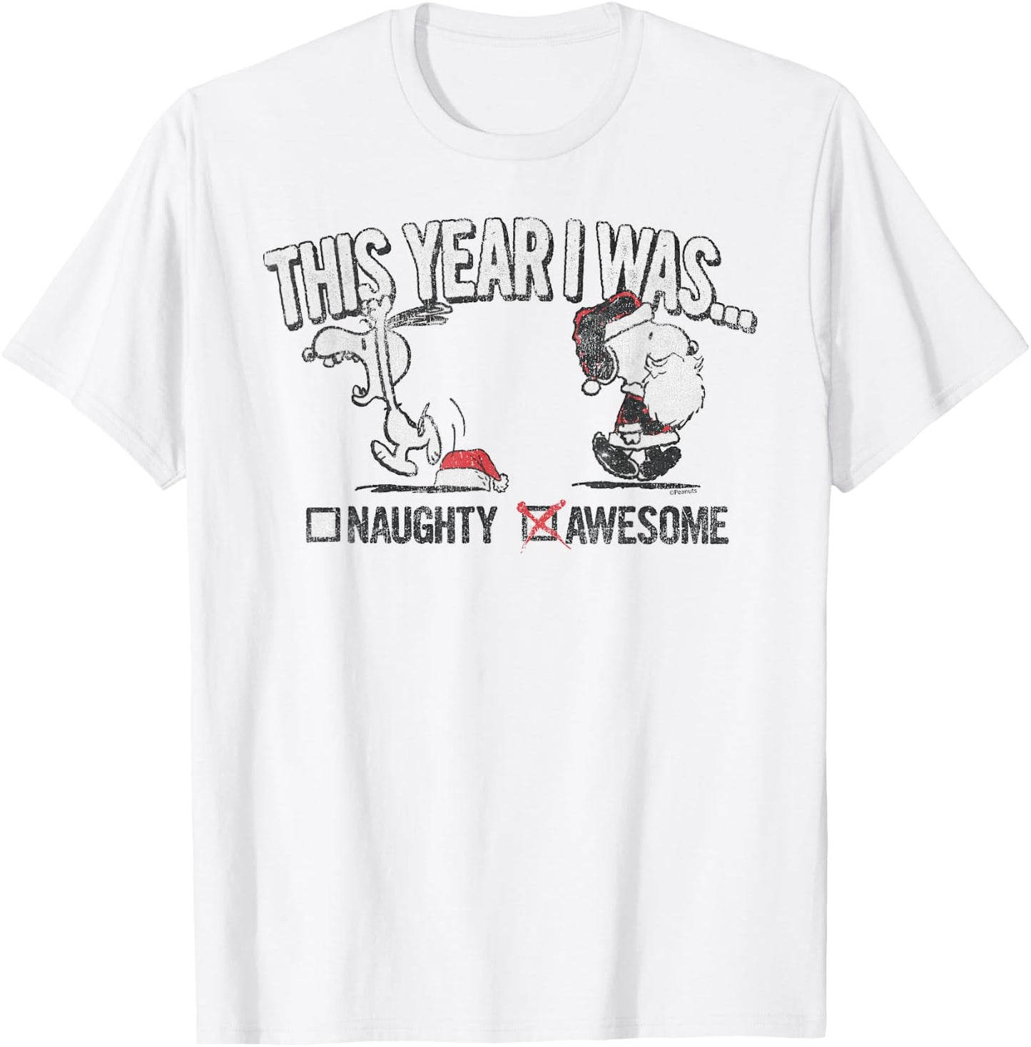 Peanuts Snoopy Naughty Awesome Christmas T-Shirt - T-Shirt | White