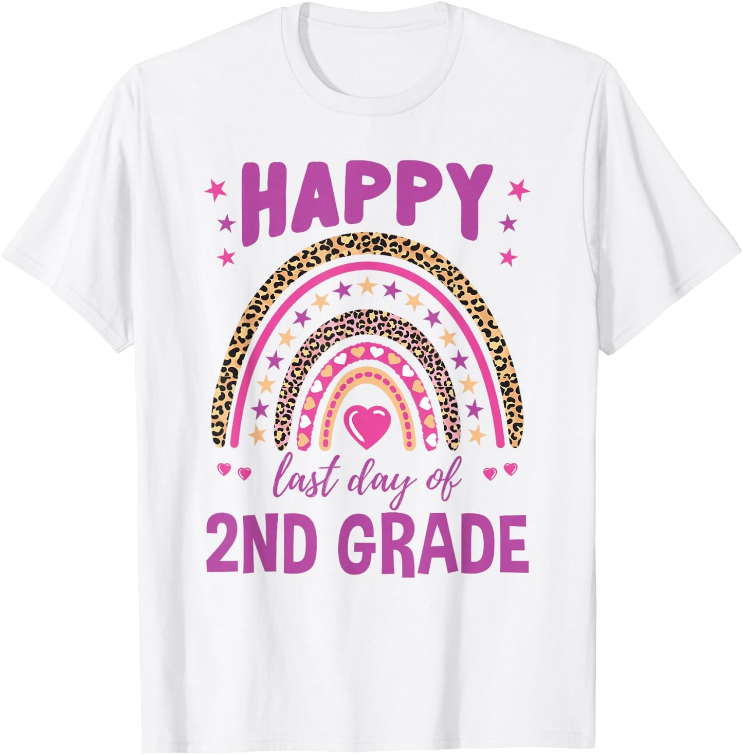 Happy Last Day Of 2nd Grade Leopard Rainbow T-Shirt - T-Shirt | White