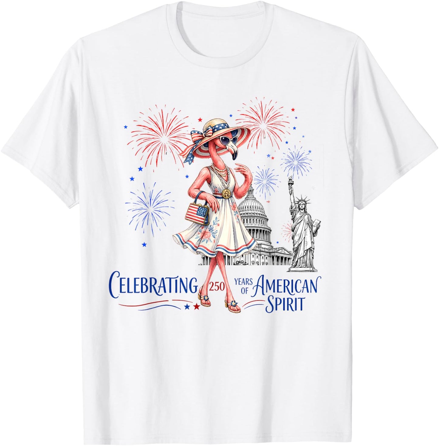 Patriotic Flamingo 250th American 4th of July Women T-Shirt - T-Shirt | White
