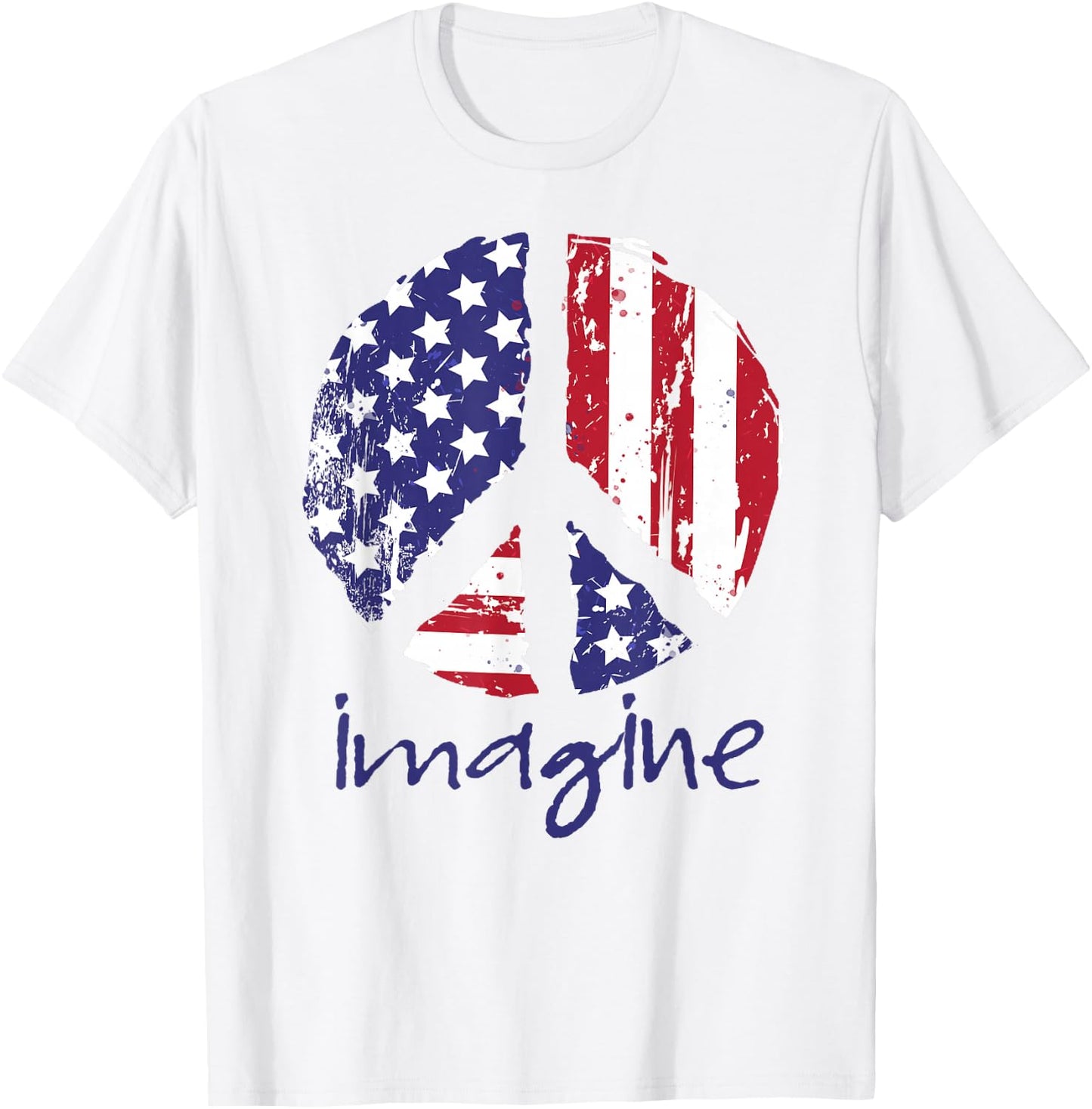 Imagine Peace American Flag USA Peace Sign 4th of July T-Shirt - T-Shirt | White