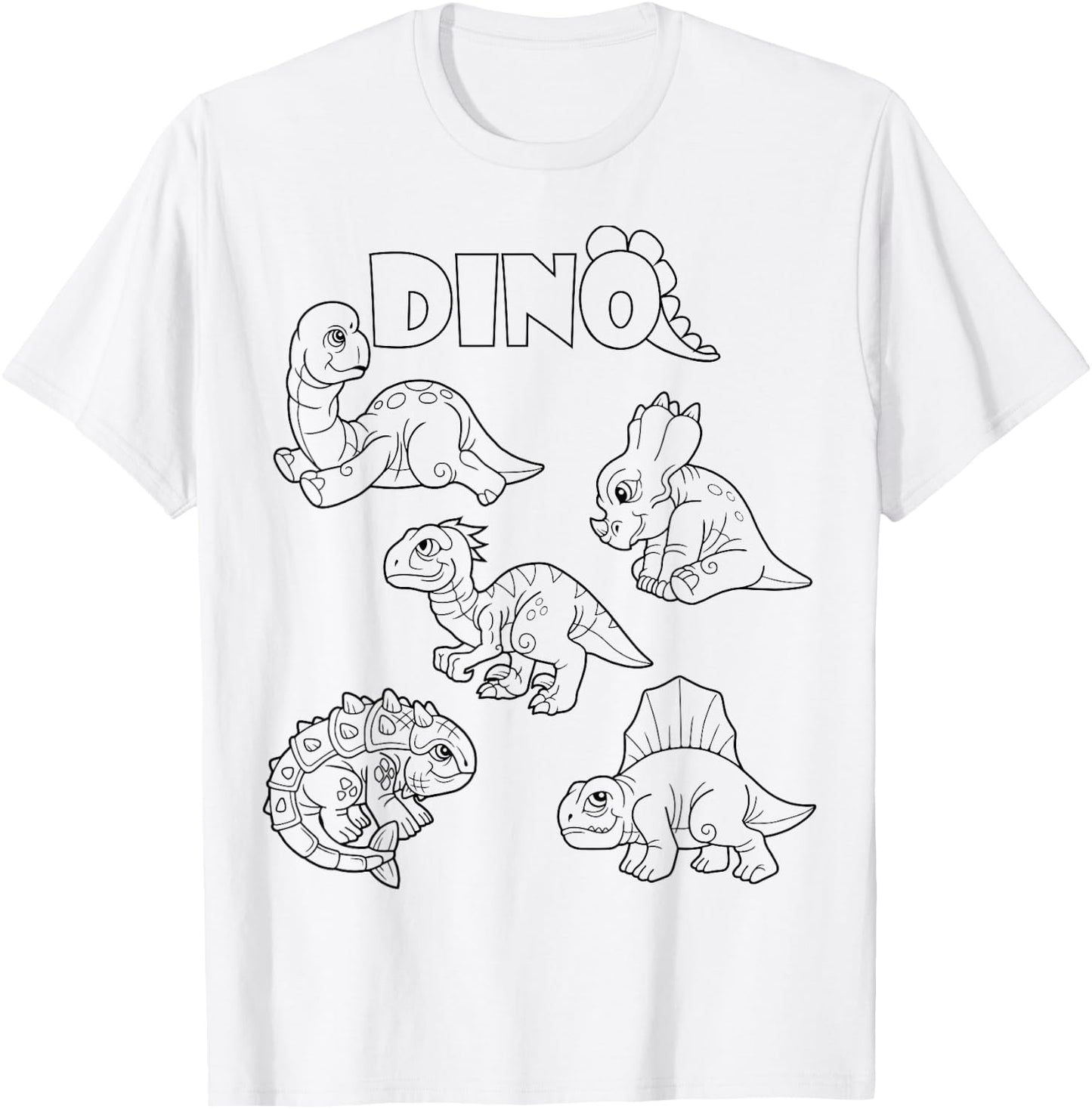 Cute dino dinosaur to paint and color in for children T-Shirt - T-Shirt | White