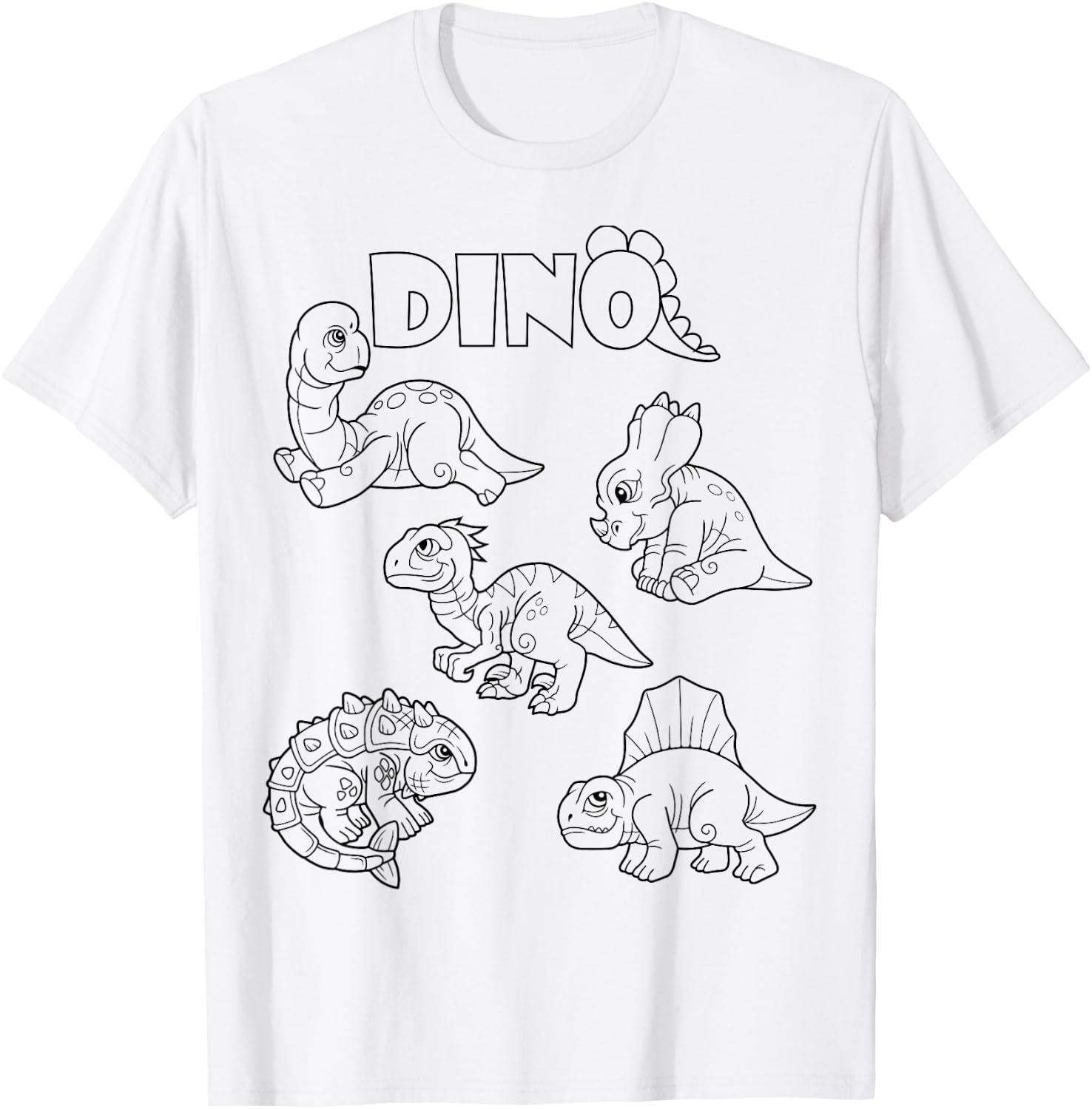 Cute dino dinosaur to paint and color in for children T-Shirt - T-Shirt | White