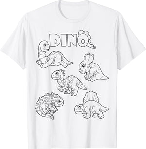 Cute dino dinosaur to paint and color in for children T-Shirt - T-Shirt | White