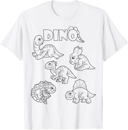 Cute dino dinosaur to paint and color in for children T-Shirt - T-Shirt | White