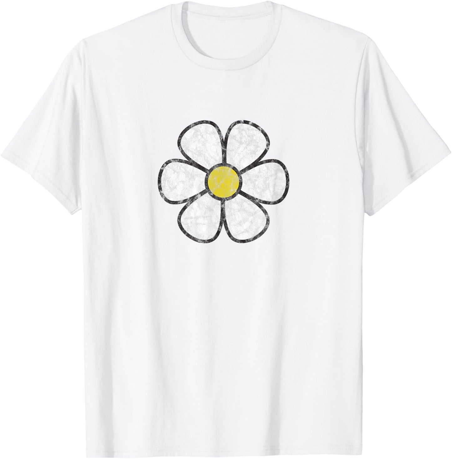 Hippie Daisy Flower Vintage Graphic Effect T-Shirt - T-Shirt | White