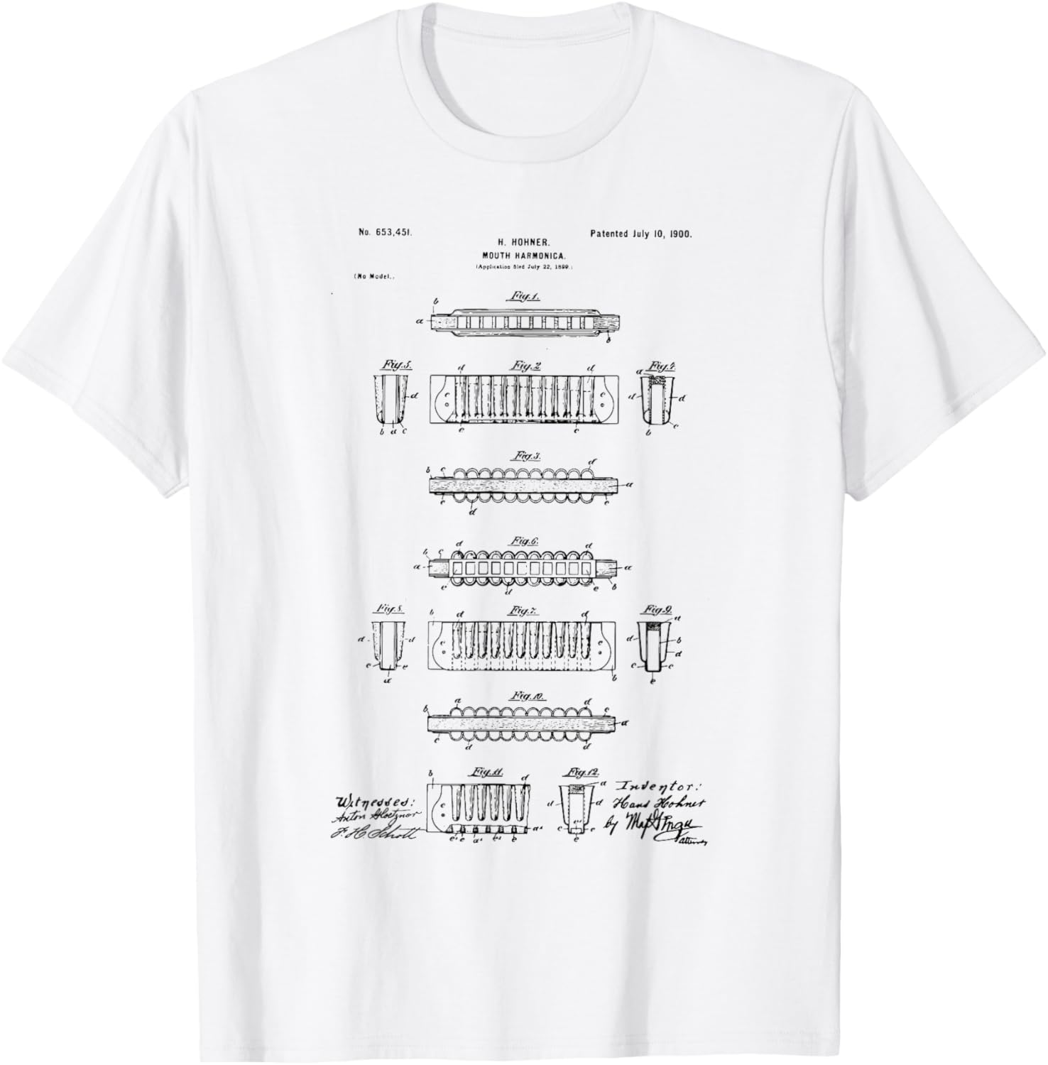 Harmonica Vintage Patent Graphic T-Shirt - T-Shirt | White
