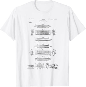 Harmonica Vintage Patent Graphic T-Shirt - T-Shirt | White