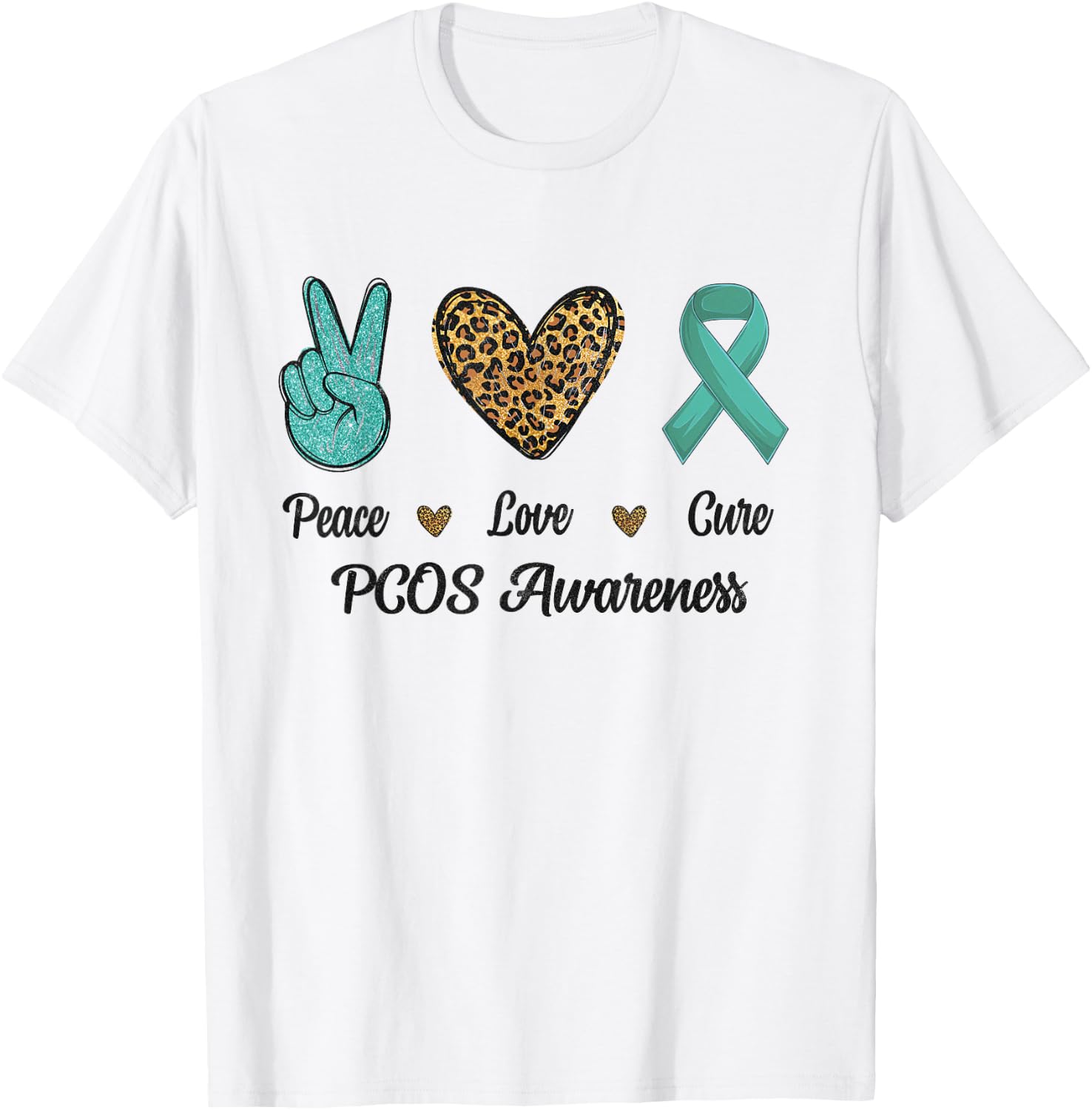 Peace Love Cure PCOS Awareness Support Hope Leopard T-Shirt - T-Shirt | White