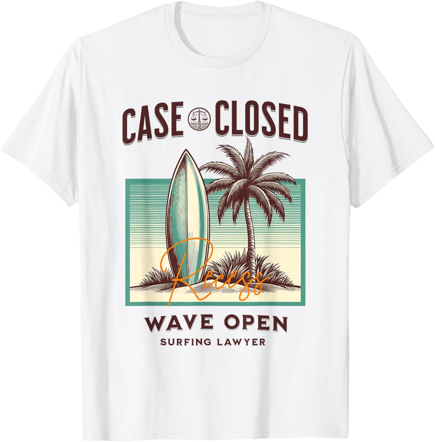 "Case (Scales of Justice) Closed Funny Surfing Lawyer" T-Shirt - T-Shirt | White